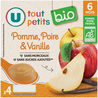 Image de U TOUT PETITS BIO
Petits pots bébé dessert pomme poire vanille dès 6 mois