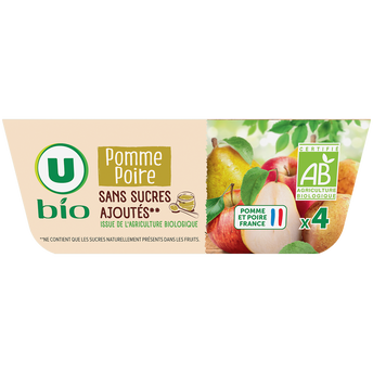 Image de U BIO
Purée de pomme poire sans sucres ajoutés