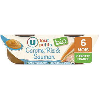 Image de U TOUT PETITS BIO
Plats bébé bols de légumes et saumon sans morceaux dès 6 mois, OrigineFrance
