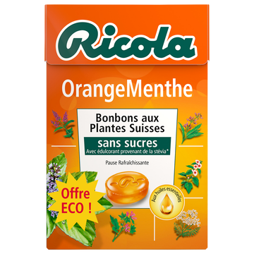Ricola Bonbons Orange Menthe Sans Sucres Ricola, Boîte De 50g