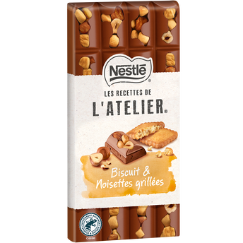 Image de Chocolat lait biscuit noisettes grillées NESTLE L'ATELIER - Tablette