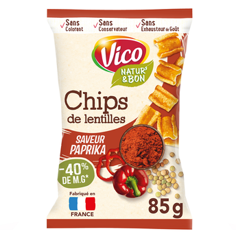 Image de Biscuits apéritifs Natur'&bon chips de lentilles goût paprika VICO, sachet
