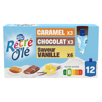 Image de Goûter laitier Gourdes Chocolat, Saveur Vanille, Caramel RÉCRÉ O'LÉ