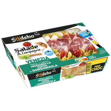 Sodeb'O Salade Venezia Pâtes,fromage Italien,coppa,crudités Sodebo 320g Prix Choc