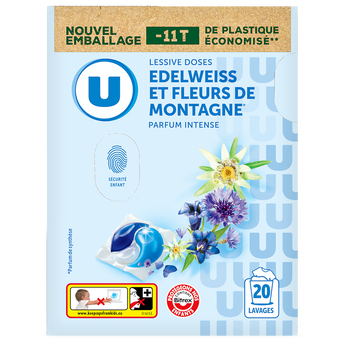 Image de U
Lessive capsules tri-doses parfum edelweiss - 20 lavages