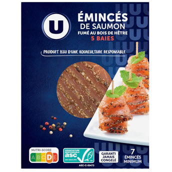 Image de U
Emincés de saumon fumé Atlantique au bois de hêtre aux 5 baies