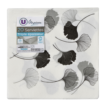 Image de U MAISON
Serviette 40x40cm 3 plis ginko noir/blanc