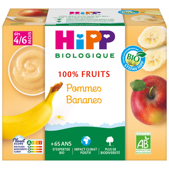 Image de Compote infantile bio 100% Fruits pomme banane HIPP, dès 4 mois