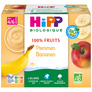 Compote infantile bio 100% Fruits pomme banane HIPP, dès 4 mois