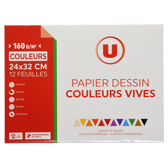 Image de U
Papier dessin 24x32cm 160g 12 feuilles papier grain couleurs