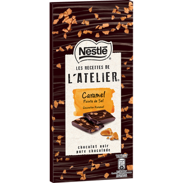 Nestlé Chocolat Noir Au Caramel Avec Pointe De Sel Les Recettes De L'ateliernestle, Tablette De 115g