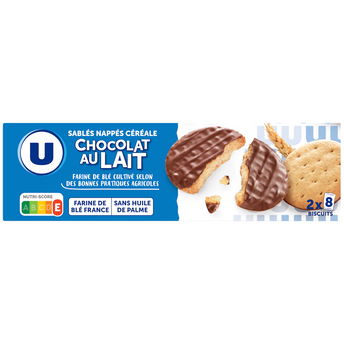 Image de U
Biscuits Sablés céréales nappés chocolat au lait - étui