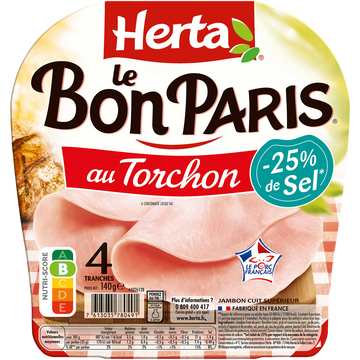 Herta Le Bon Paris Au Torchon Sel Réduit, Herta, 4 Tranches De 140g
