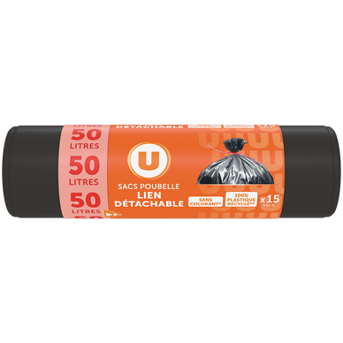 Sac poubelle 100 recycl lien d tachable 15x50 litres Super U