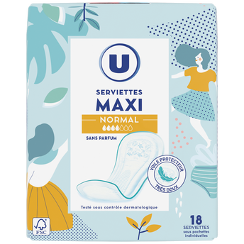 Image de U
Serviettes hygiéniques maxi normal pliées