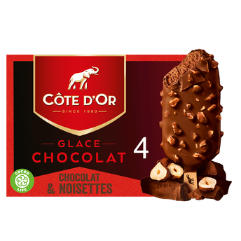 Image de Bâtonnets glacés COTE D'OR chocolat noisette X4