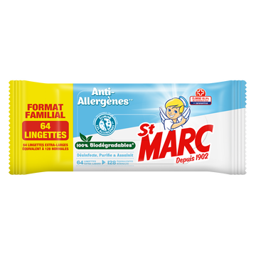 St Marc Lingettes Biodégradables Anti-allergènes St Marc, X64 Format Familial