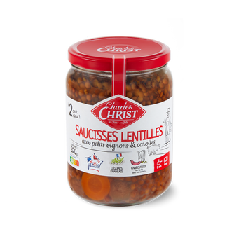 Image de Saucisses aux lentilles pur porc français CHARLES CHRIST, pot en verrede
