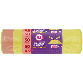 Image de U
Sacs poubelle poignée couliss.spécial tri selectif 15X50