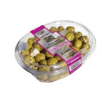 Image de Olives vertes dénoyautées à la méditerranéenne, barquette