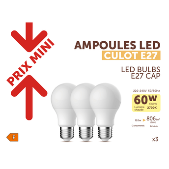 Image de Ampoule LED mini ronde PRIX MINI 60W E27 opaque chaud