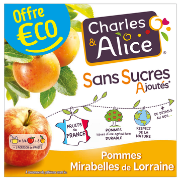 Charles & Alice Dessert Aux Fruits Pomme/mirabelle Sans Sucres Ajoutés Charles & Alice- 4 Pots De 97g