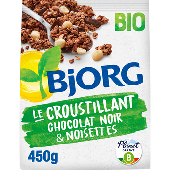 Image de Le croustillant chocolat noir et noisettes bio BJORG, doypack de
