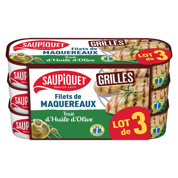 Saupiquet Filets De Maquereaux Grillés Huile D'olive Saupiquet - 3x120g