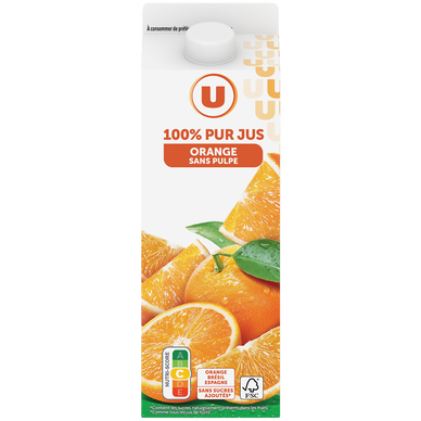 Pur jus d'orange U brique 1 litre - Super U, Hyper U, U Express - www