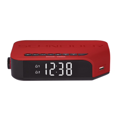 Radio-réveil à projection avec affichage rouge et port de chargement USB