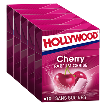Image de Chewing gum sans sucres parfum cerise HOLLYWOOD, 5x10 dragées