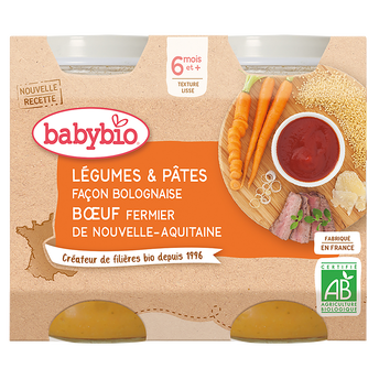 Image de Pot de légumes pâtes bolognaise boeuf, BABYBIO, dès 6mois