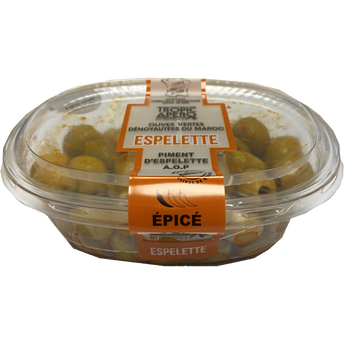 Image de Olives vertes dénoyautées au piment d'Espelette, barquette