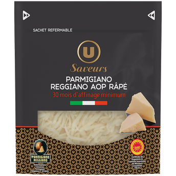 Image de U SAVEURS
Parmigiano Reggiano AOP râpé affinage 30 mois 30%mg