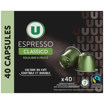 Image de U
Café capsules Bio ESPRESSO CLASSICO N°7 - compatible NESPRESSO