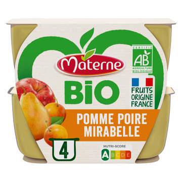 Materne Coupelle Pomme Poire Mirabelle Bio Materne 4x100g