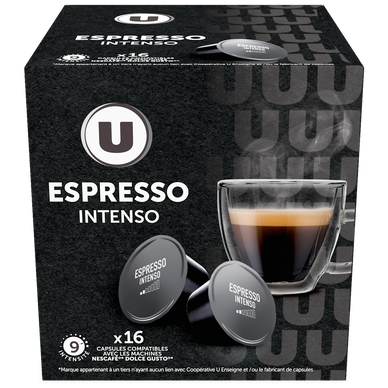 Café capsules Espresso Intenso - Compatible DOLCE GUSTO - x16 - Super U,  Hyper U, U Express 