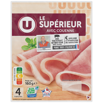 Image de U
Jambon supérieur avec couenne Bleu Blanc C ur, 4 tranches