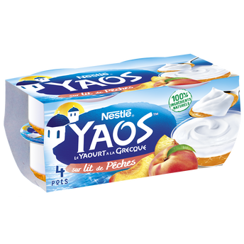 Image de Yaourts à la Grecque Nature sur lit de Pêches YAOS - 4 pots de