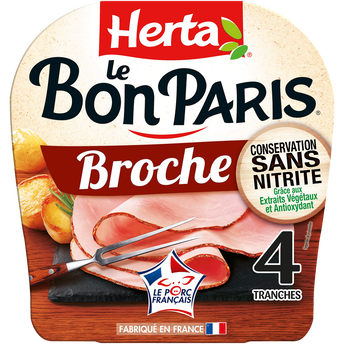 Image de Jambon le bon Paris broche conservation sans nitrites HERTA 4 tranches