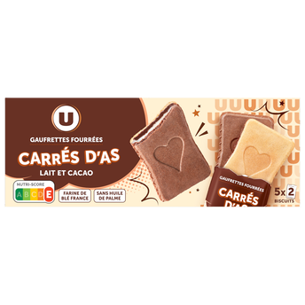 Image de U
Gaufrettes carrés d'as fourrées lait et cacao