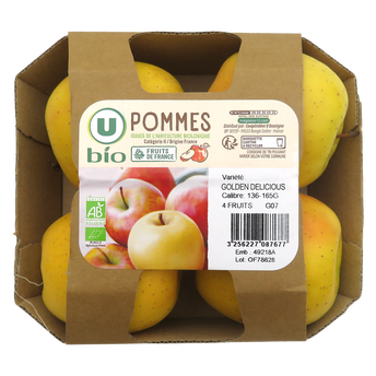 Image de U BIO
Pomme golden delicious, calibre 136/165, catégorie 2, France, barquette 4