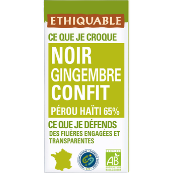 Image de ETHIQUABLE - Chocolat noir gingembre confit BIO - la tablette de