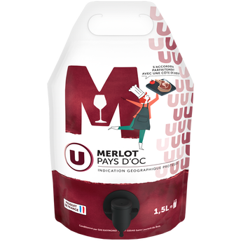 Image de U BIO
Vin Rouge Pays d'Oc Merlot IGP rouge U pouch up 1,5L