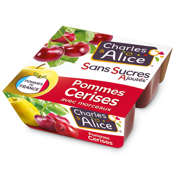Image de Dessert fruitier Pomme Cerise Sans Sucres Ajoutés CHARLES & ALICE -4 pots de