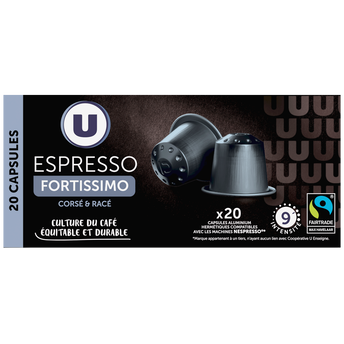 Image de U
Café capsules Bio ESPRESSO FORTISSIMO N°9 - compatible NESPRESSO
