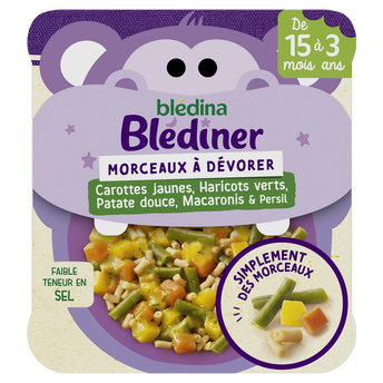 Image de Plat bébé carottes haricots verts patate douce macaroni dès 15 mois BLEDINER BLEDINA