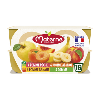 Image de Compotes Coupelles Pomme, Pomme Banane, Pomme Pêche, Pomme Abricot MATERNE