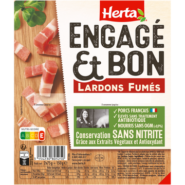 Herta Lardons Fumés Engagé Et Bon Conservation Sans Nitrite Herta 2x75g