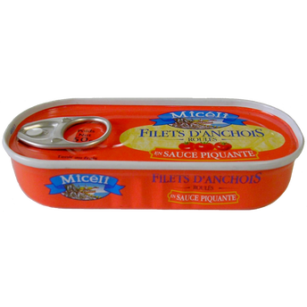 Image de Filets d'anchois roulés sauce piquante MICELI, boîte de